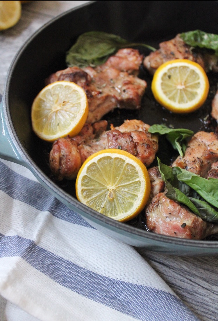 Lemon Basil Crispy Chicken Thighs