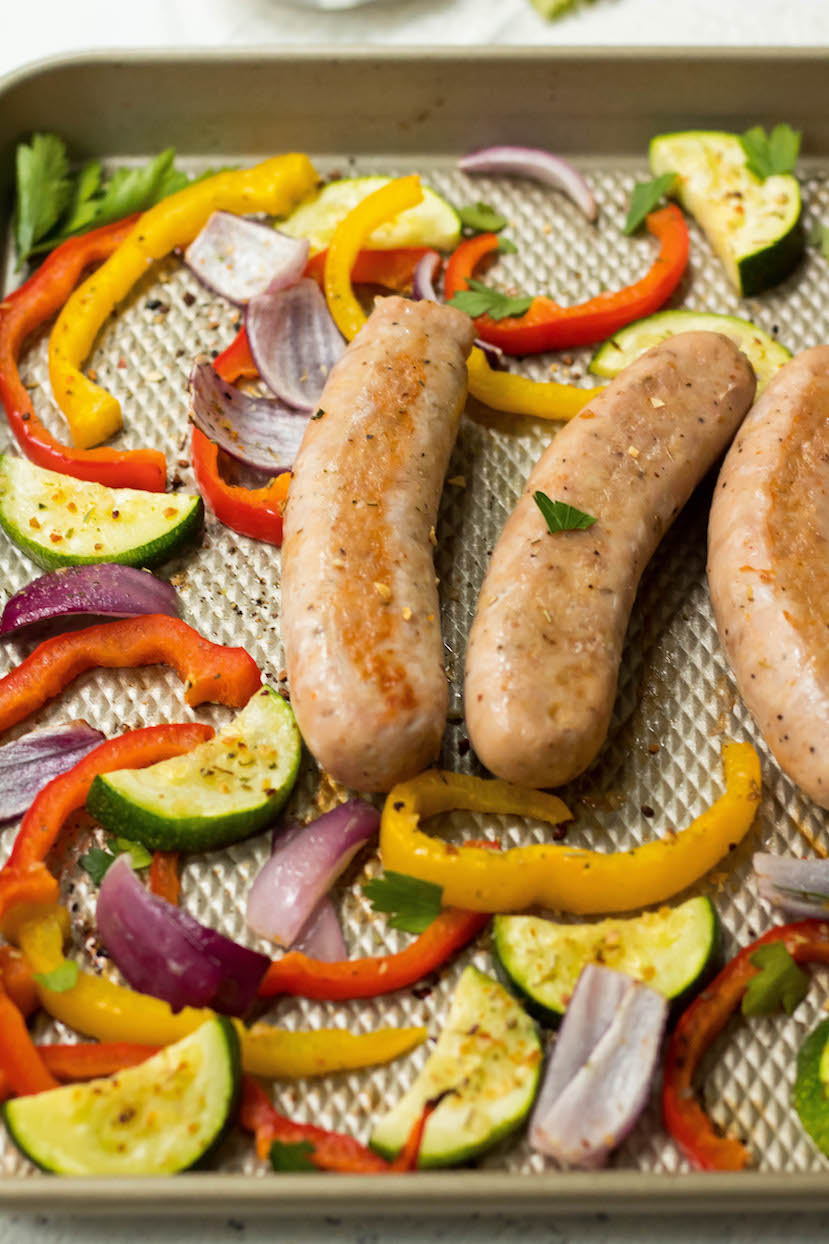 Healthy Sheet Pan Chicken Sausage and Veggies - Hello Spoonful