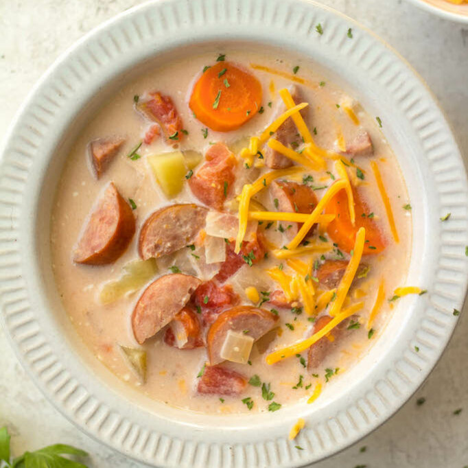 Slow Cooker Cheesy Kielbasa Soup Gluten Free Whole Kitchen Sink 