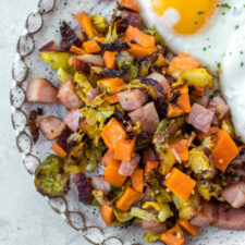 Simple Sheet Pan Ham, Brussels, and Sweet Potatoes - Whole Kitchen Sink